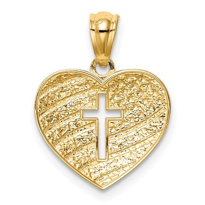 14k Yellow Gold Rhodium US Flag With Cross Heart Pendant