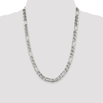 Sterling Silver 8.25mm Figaro Anchor Chain Necklace 24"