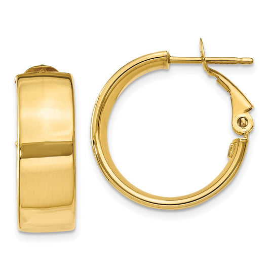 14k Yellow Gold Polished 6.75mm Omega Back Hoop Earrings