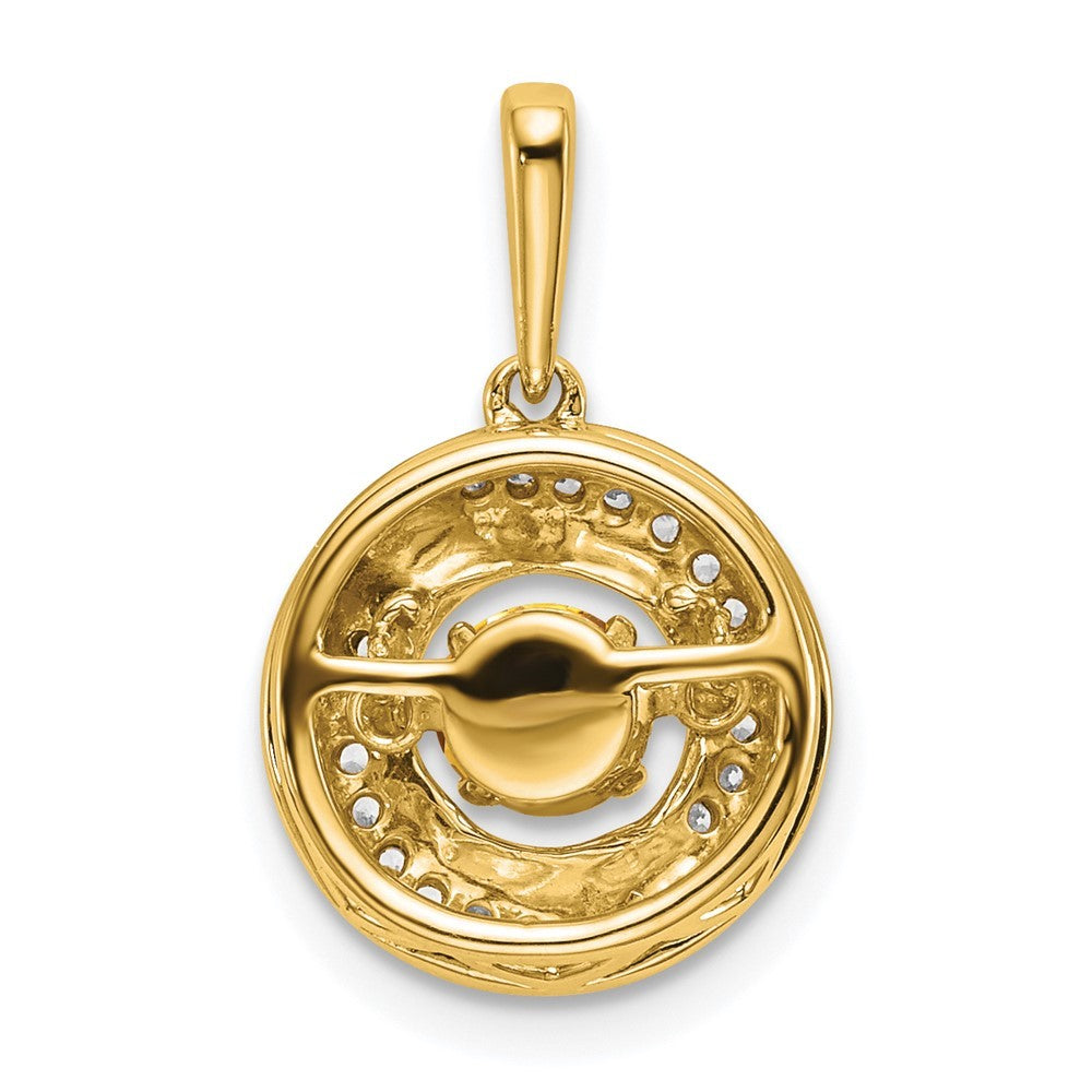 14k Yellow Gold Round Citrine and Diamond Pendant