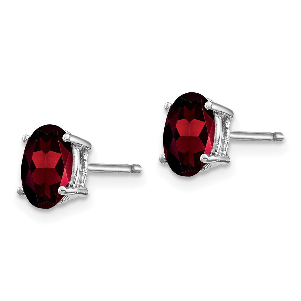 14k White Gold 7x5mm Oval Garnet Stud Earrings