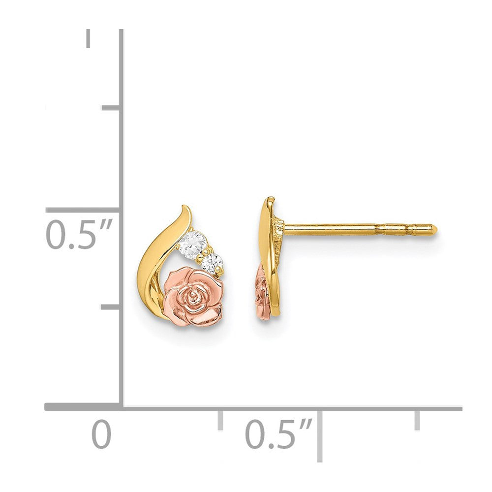 14k Two-Tone Cubic Zirconia Flower Stud Earrings