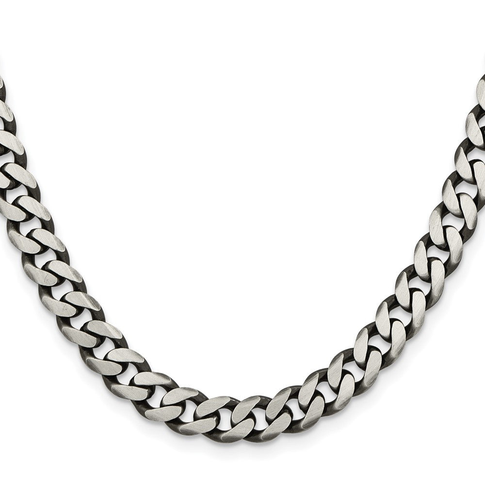Sterling Silver Antiqued 7.5mm Curb Chain Necklace 18"