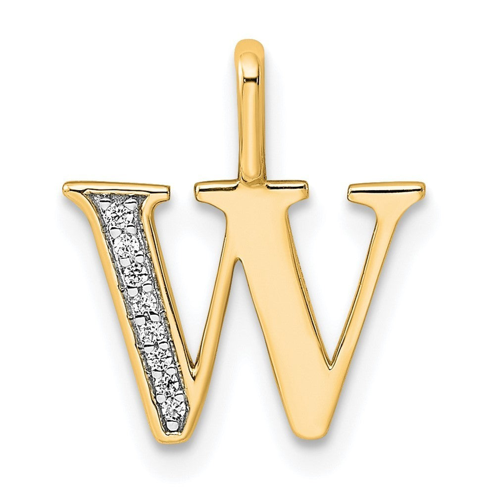 14k Yellow Gold Diamond Letter W Initial Pendant