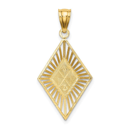 14k Yellow Gold Rhodium Diamond-Cut Diamond Shape Charm Pendant