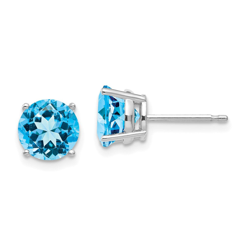 14k White Gold 7mm Blue Topaz Stud Earrings