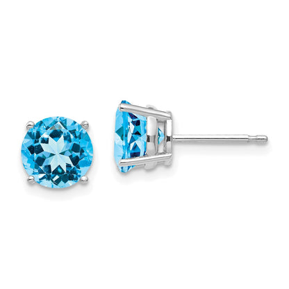 14k White Gold 7mm Blue Topaz Stud Earrings
