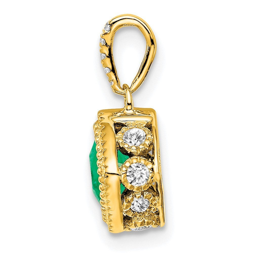 14k Yellow Gold Cushion Emerald and Diamond Pendant