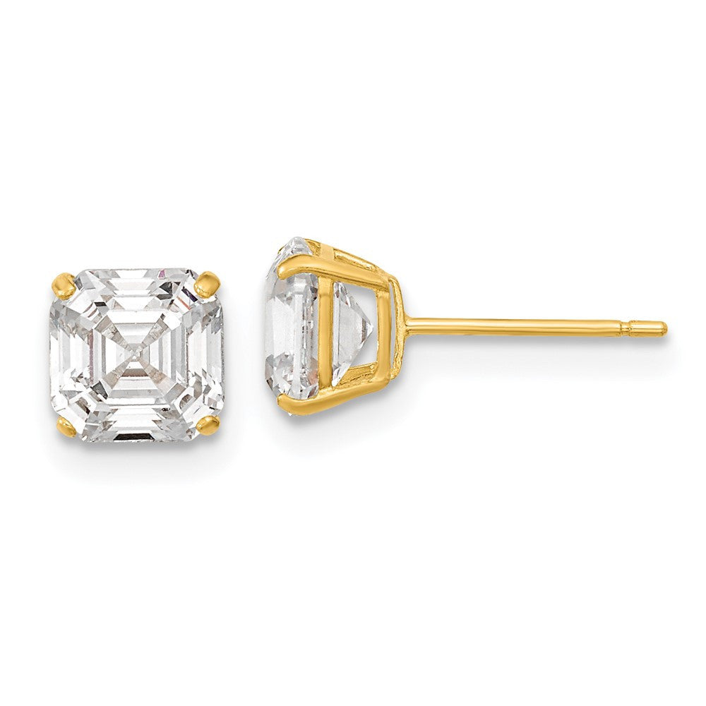 14k Yellow Gold Polished 6x6 Asscher Cut Cubic Zirconia Studs Earrings