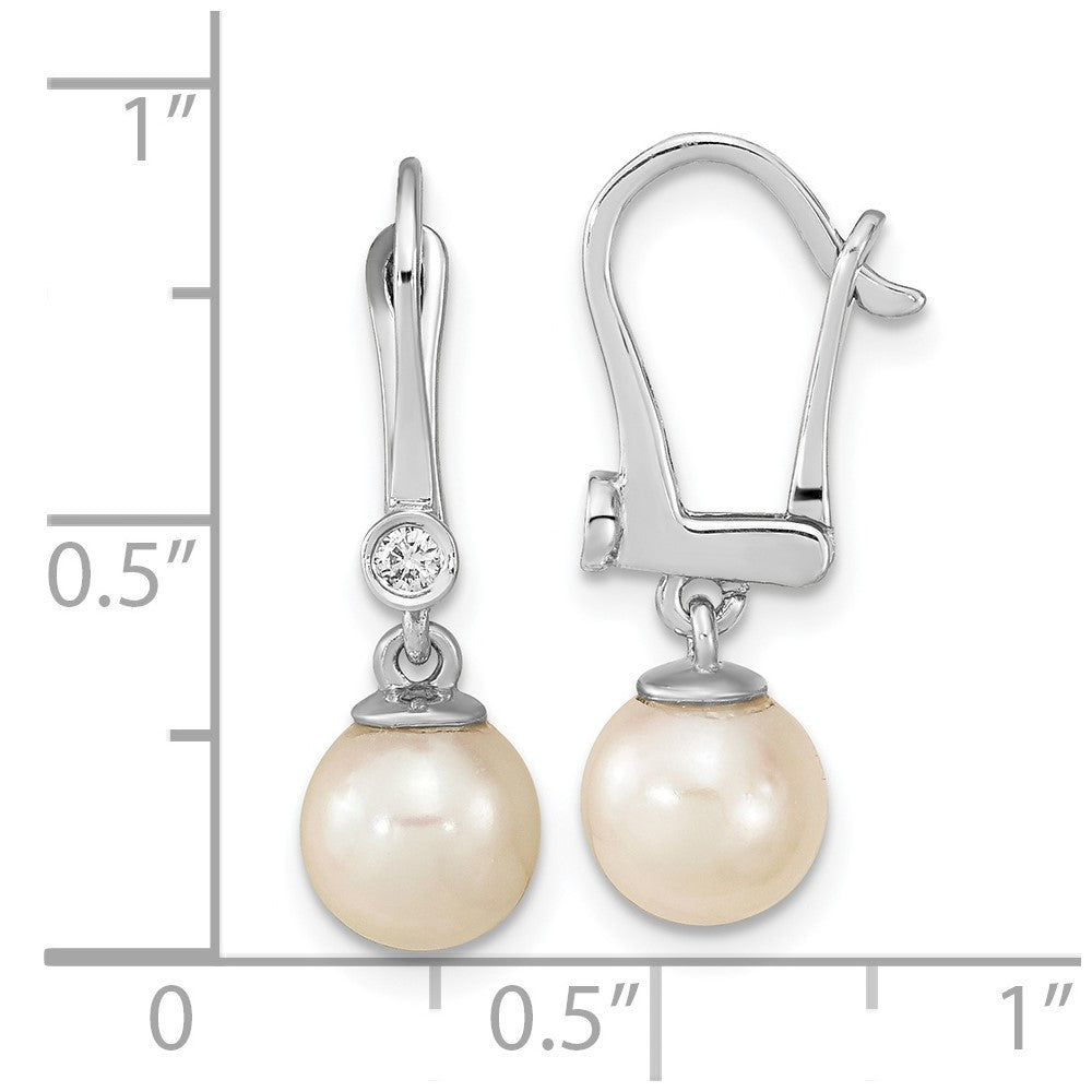 14k Gold 7-8mm Akoya Saltwater Cultured Pearl & Diamond Dangle Earrings