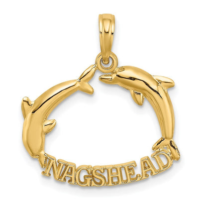 14k Yellow Gold Polished NAGS HEAD Jumping Dolphins Charm Pendant
