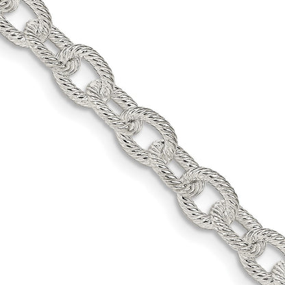 Sterling Silver 6.25mm Fancy Patterned Rolo Chain Necklace 24"