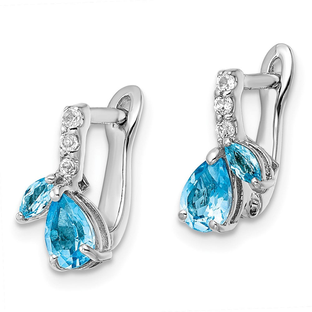 Sterling Silver Rhodium-plated Swiss BT/White Topaz Hinged Dangle Earrings
