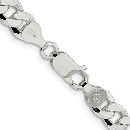 Sterling Silver 7mm Beveled Curb Chain Necklace 24"