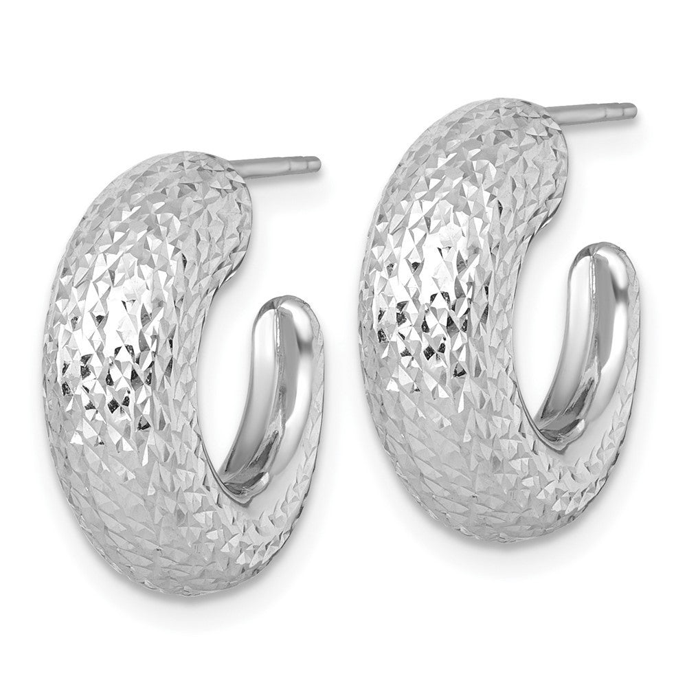 14k White Gold Polished Diamond-cut Hollow C-Hoop Earrings