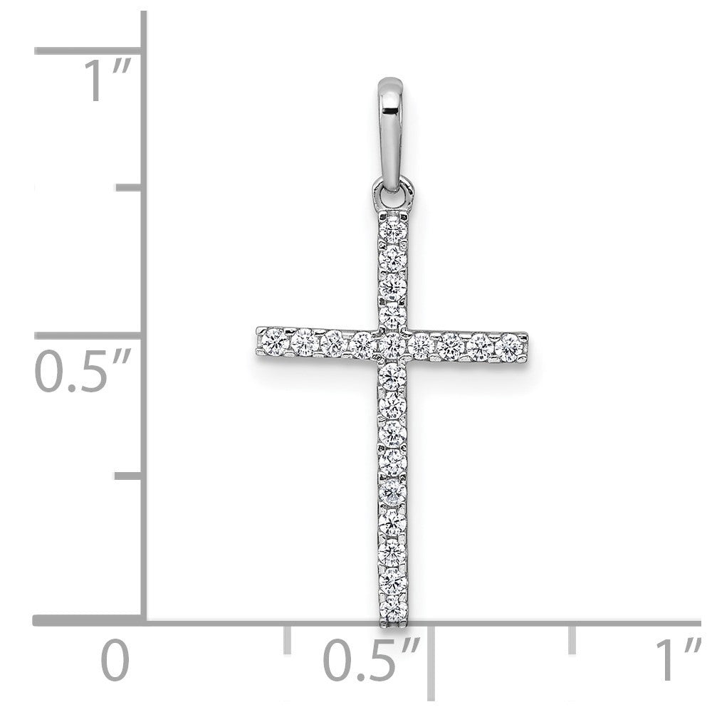 14k White Gold Polished CZ Cross Pendant