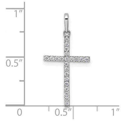 14k White Gold Polished CZ Cross Pendant