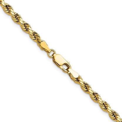 14k Yellow Gold 3.5mm Semi Solid Diamond-cut Rope Chain Necklace 16"
