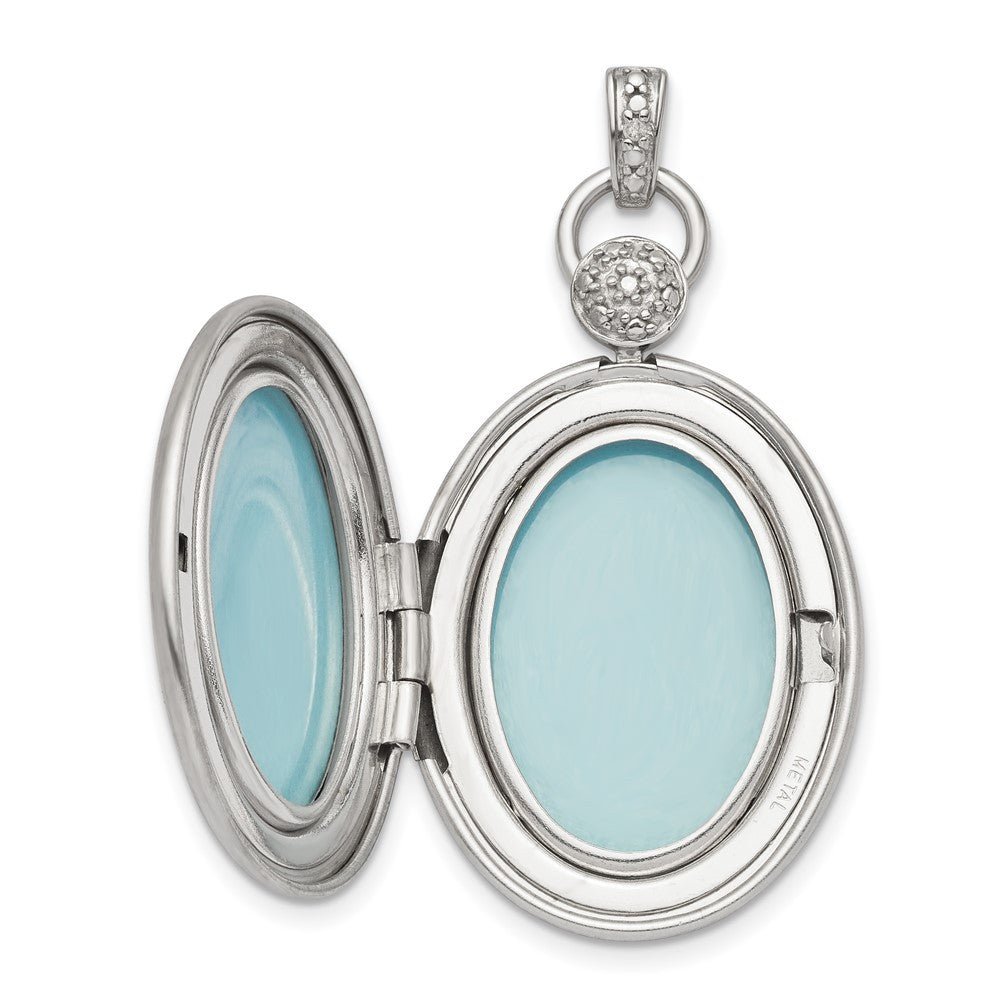 Sterling Silver Rhodium-plate 26mm Diamond-Cut Accented Diamond Locket Pendant
