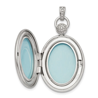 Sterling Silver Rhodium-plate 26mm Diamond-Cut Accented Diamond Locket Pendant