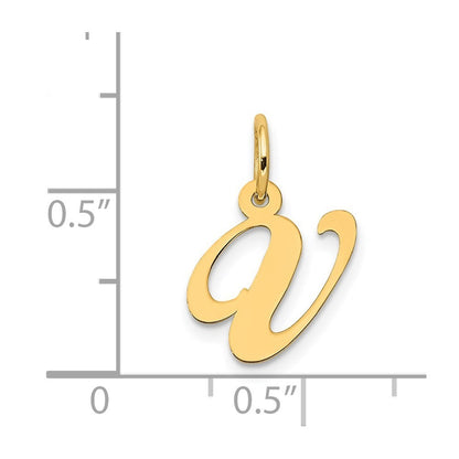 14k Yellow Gold Small Fancy Script Letter V Initial Charm Pendant