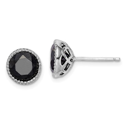 Sterling Silver Rhodium-plated Black Sapphire Stud Earrings