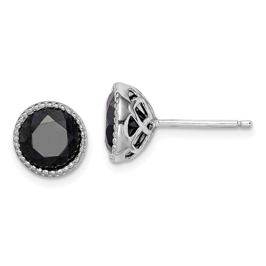 Sterling Silver Rhodium-plated Black Sapphire Stud Earrings