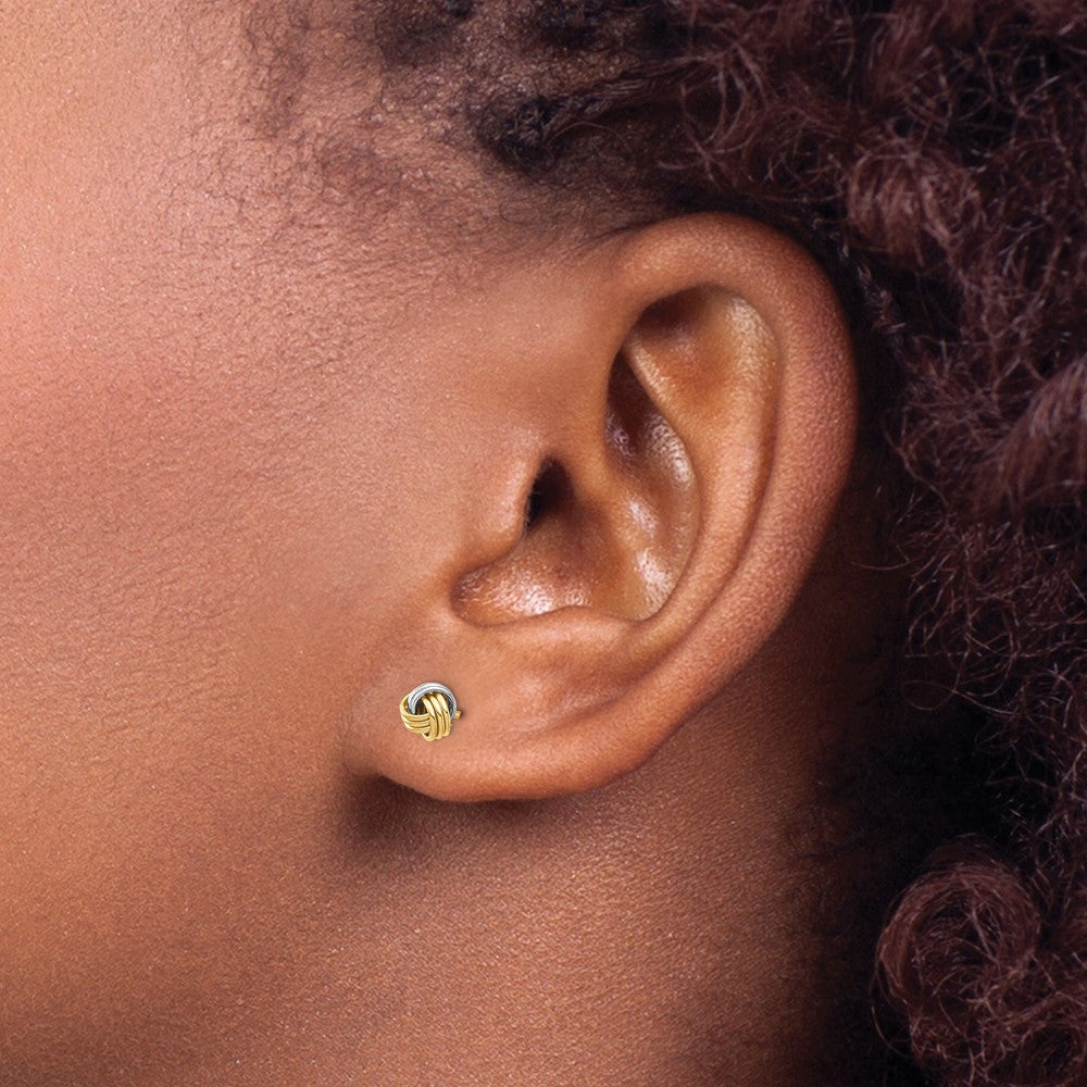 14k Yellow Gold White Rhodium Love Knot Earring