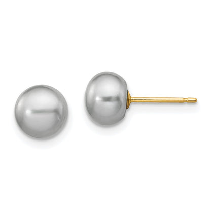 14k Yellow Gold 6-7mm Grey Button Freshwater Cultured Pearl Stud Earrings