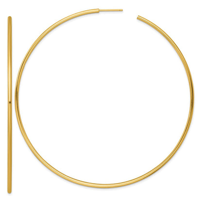 14k Yellow Gold Polished 2.0 x 90mm Tube C-Hoop Earrings