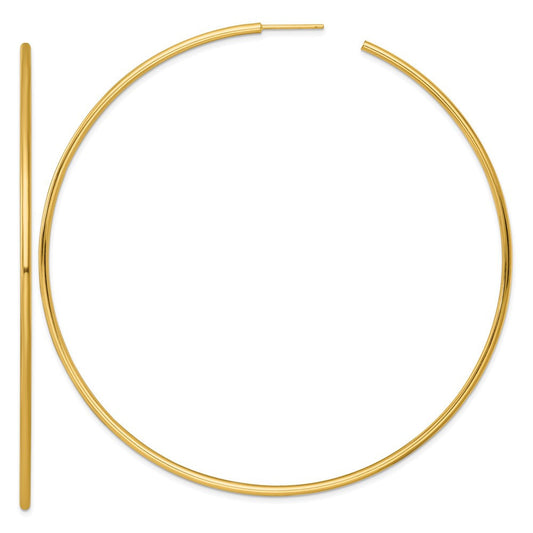 14k Yellow Gold Polished 2.0 x 90mm Tube C-Hoop Earrings