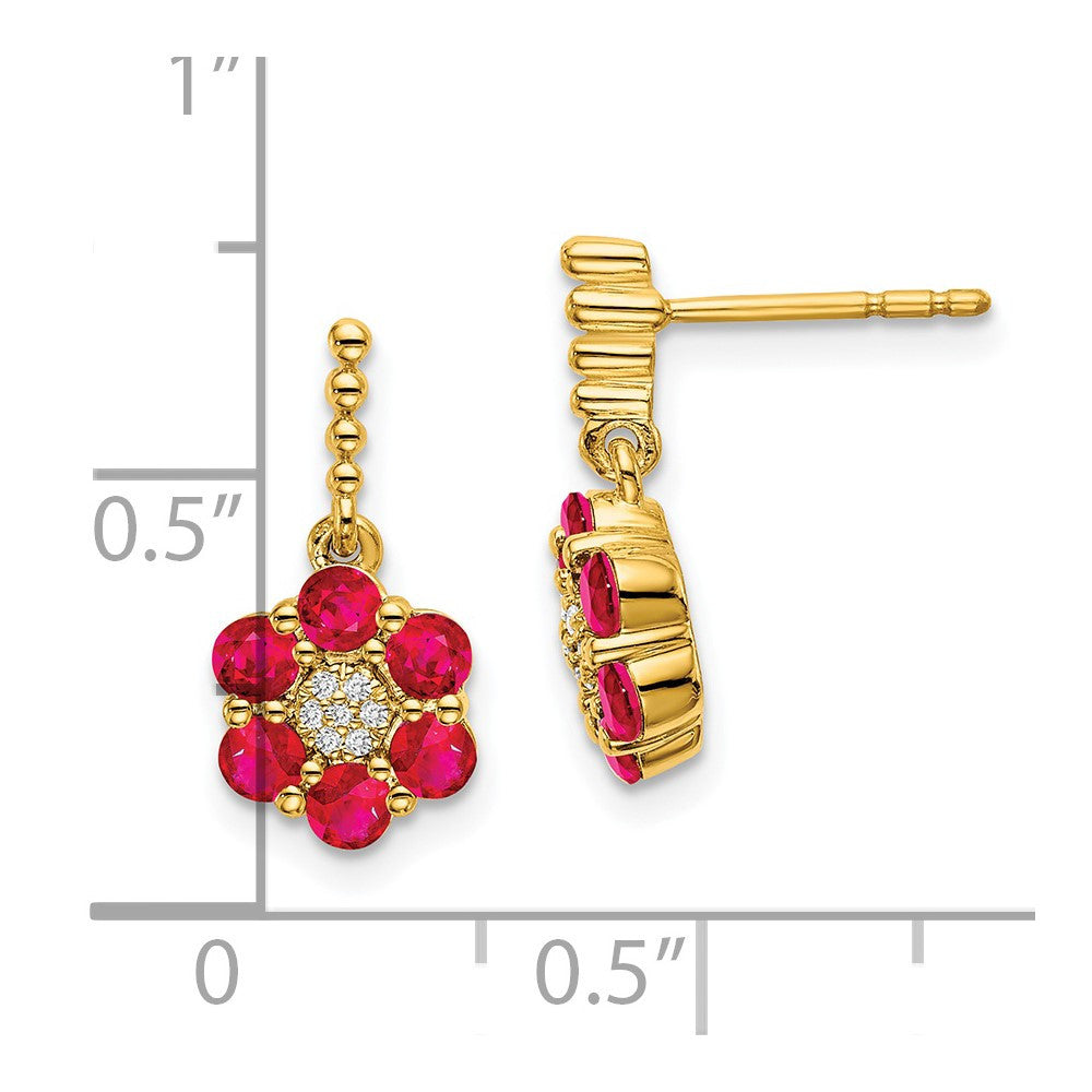 14k Yellow Gold Ruby and Diamond Drop & Dangle Earrings