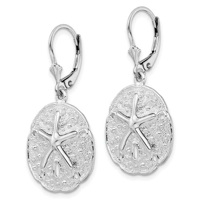 Sterling Silver Rhodium-Plated Sand Dollar Starfish Leverback Dangle Earrings