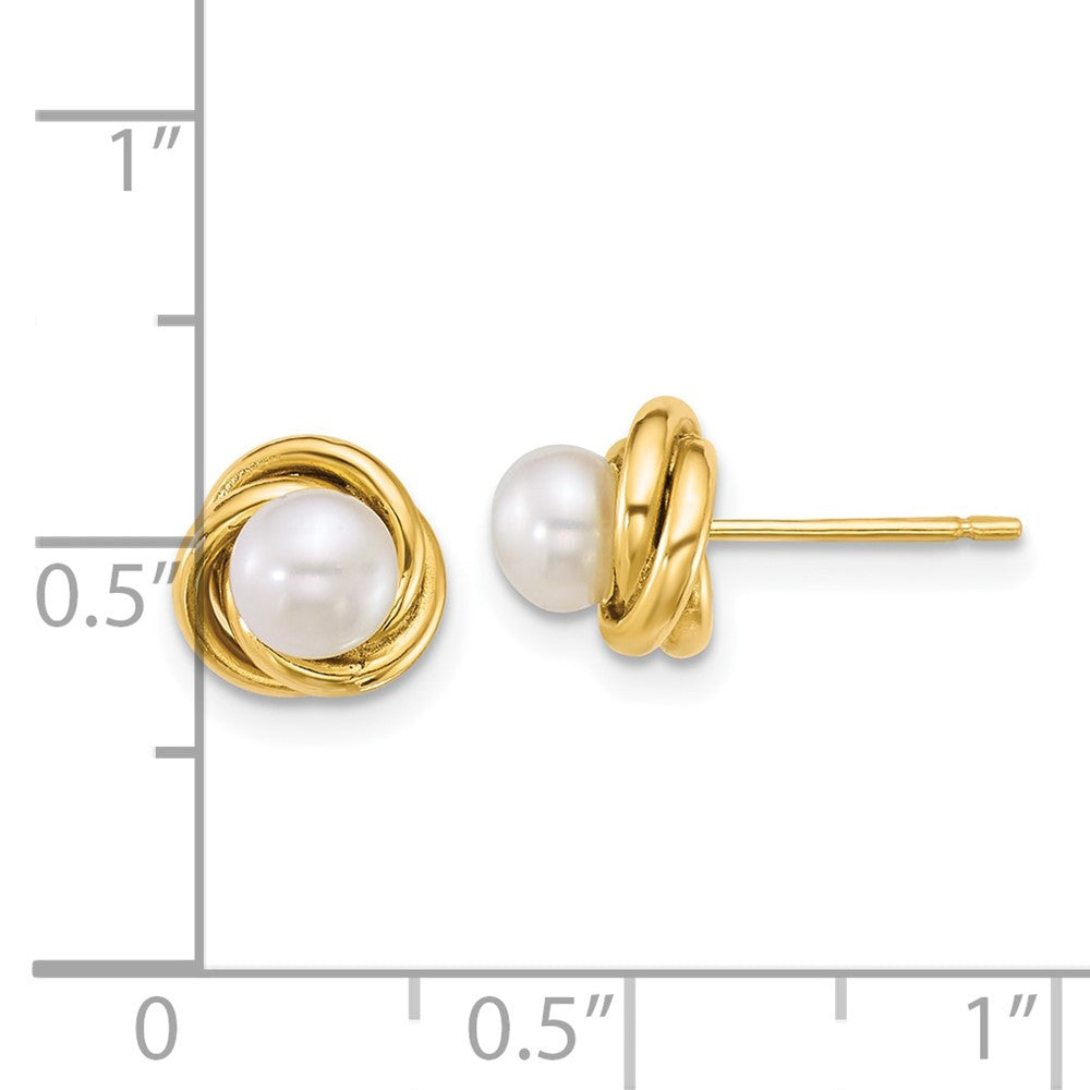 14k Yellow Gold 4-5mm Button Freshwater Cultured Pearl Love Knot Stud Earrings