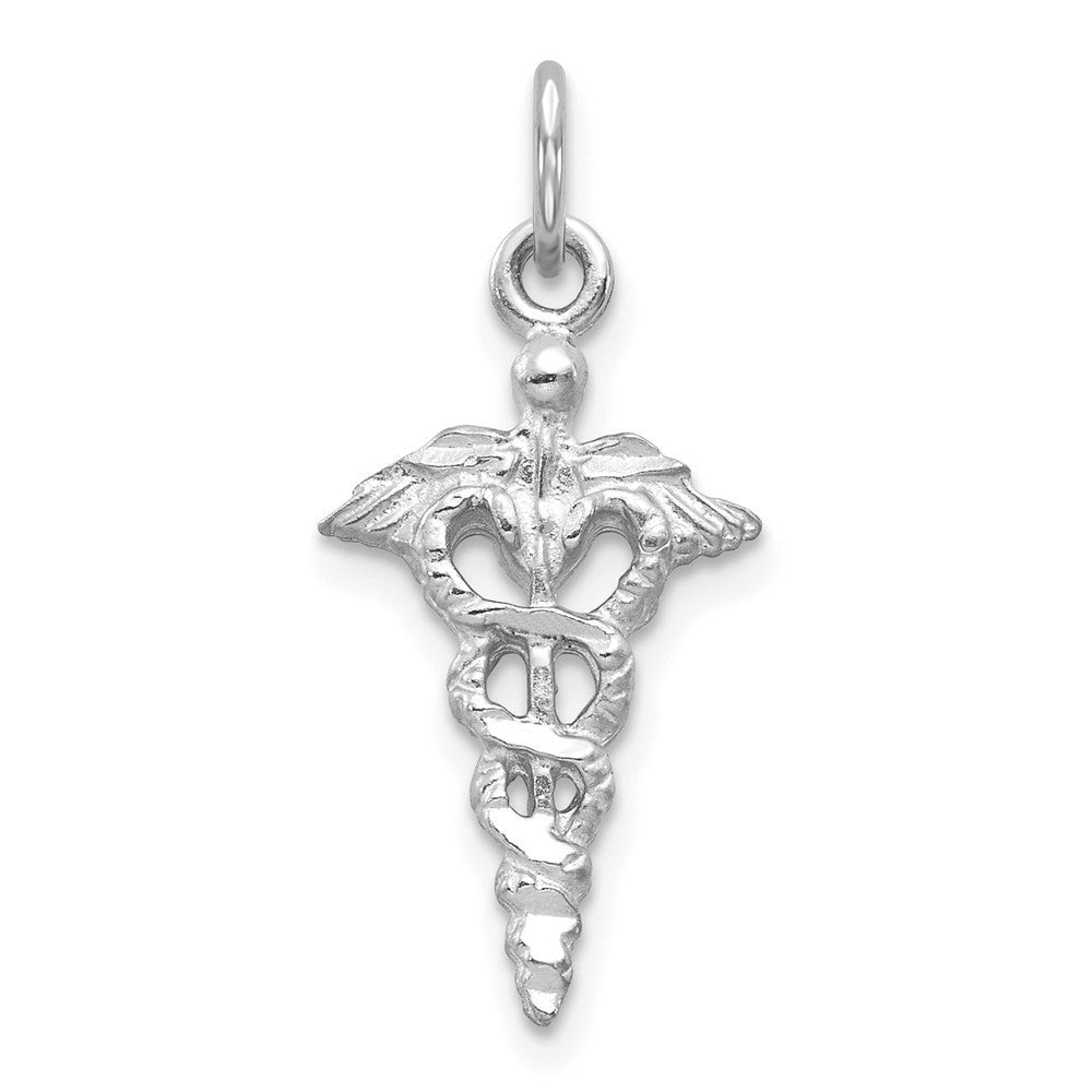 14k White Gold 3-D Caduceus Charm Pendant