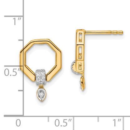 14k Yellow Gold Polished Diamond Octagon Drop Drop & Dangle Earrings