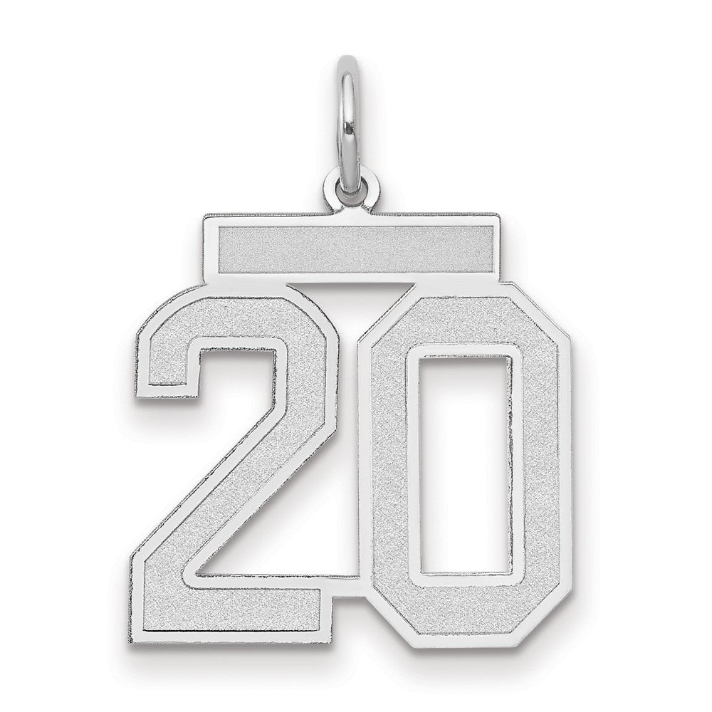 14k White Gold Medium Satin Number 20 Charm Pendant