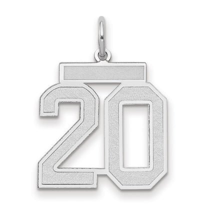 14k White Gold Medium Satin Number 20 Charm Pendant