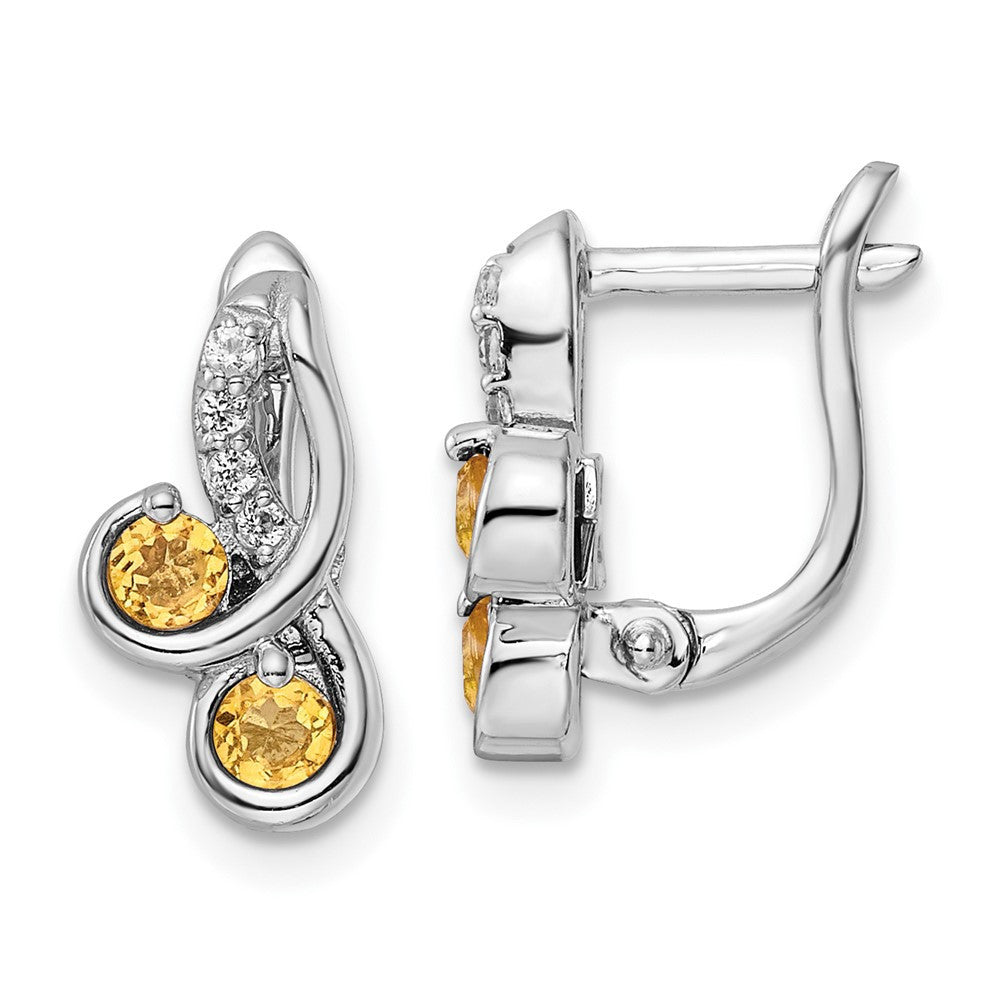 Sterling Silver Rhod-plate .52t.w. Citrine/White Topaz Swirl Hinged Earring