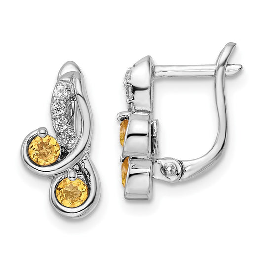 Sterling Silver Rhod-plate .52t.w. Citrine/White Topaz Swirl Hinged Earring