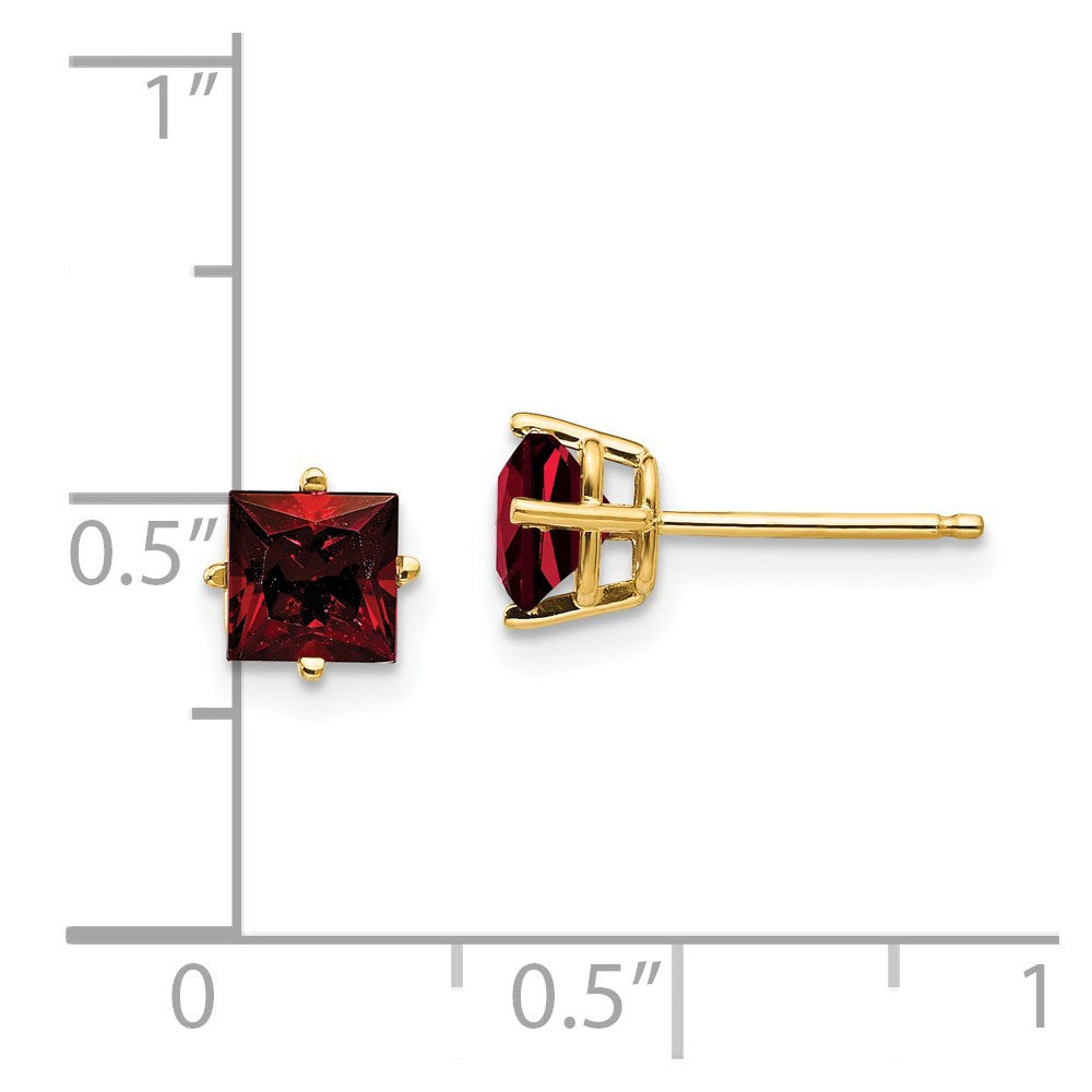 14k Yellow Gold 5mm Princess Cut Garnet Stud Earrings