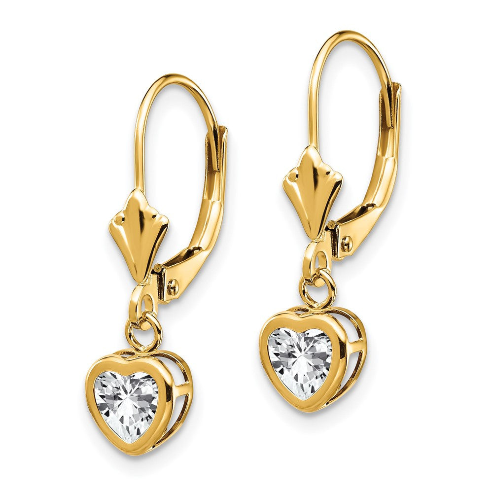 14k Yellow Gold 5mm Heart Cubic Zirconia Drop & Dangle Earrings