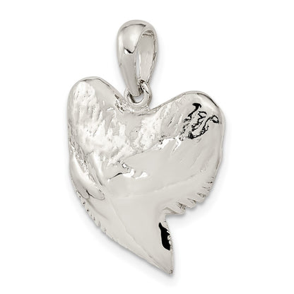 Sterling Silver Rhodium-Plated Polished and Textured Shark Tooth Pendant