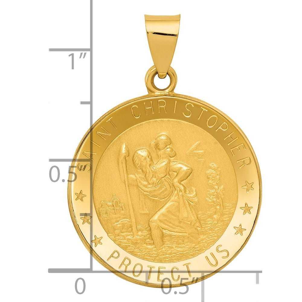 14k Yellow Gold Saint Christopher Medal Hollow Pendant