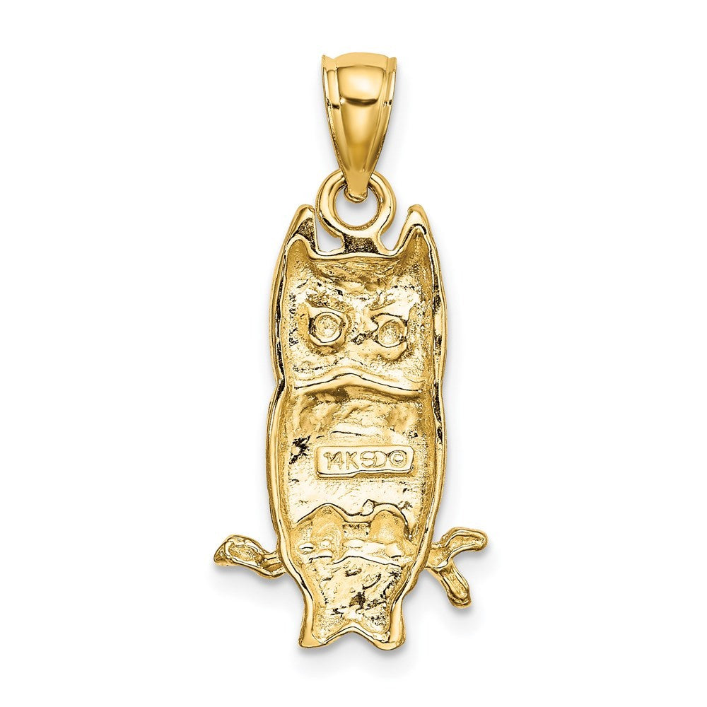 14k Yellow Gold Textured Owl Charm Pendant