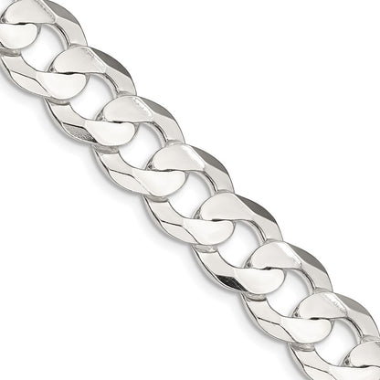 Sterling Silver 11.9mm Concave Beveled Curb Chain Necklace 24"