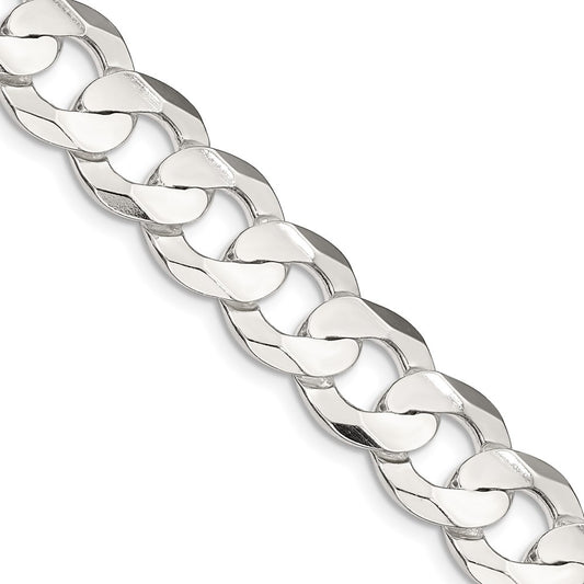 Sterling Silver 11.9mm Concave Beveled Curb Chain Necklace 24"