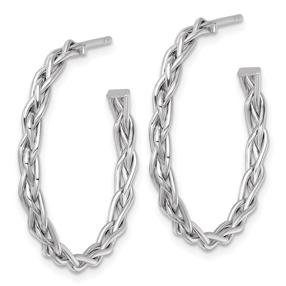 14k Yellow Gold Rhodium-plated Polished Woven Braid 3 x 29mm C-Hoop Earrings
