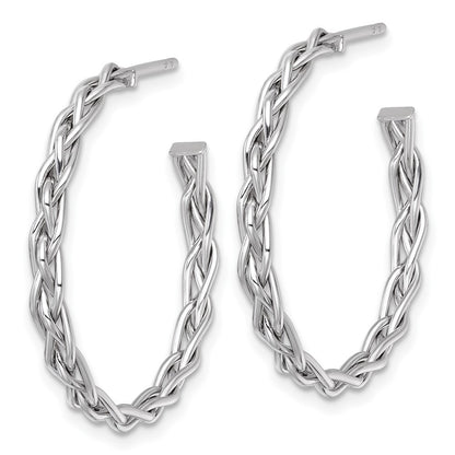 14k Yellow Gold Rhodium-plated Polished Woven Braid 3 x 29mm C-Hoop Earrings