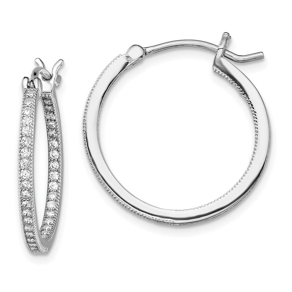 Sterling Silver Rhodium-plated Micro Pav� CZ In/Out Hoops